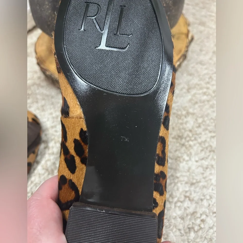 Lauren Ralph Lauren Size 7 Calf Hair Leopard Flats with Suede Bow